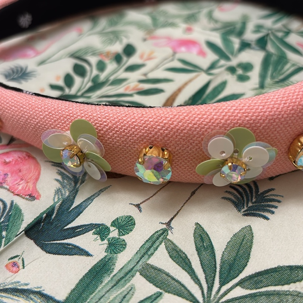 Lele Sadoughi Peach Floral Embellished Alice Headband - Picture 3 of 11
